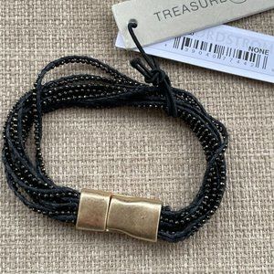 Treasure & Bond Women Bracelet Black Leather Wristband Jewelry Magnet Closure